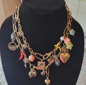 Free People Maxamillion Gold Tone Necklace with Colorful Charms